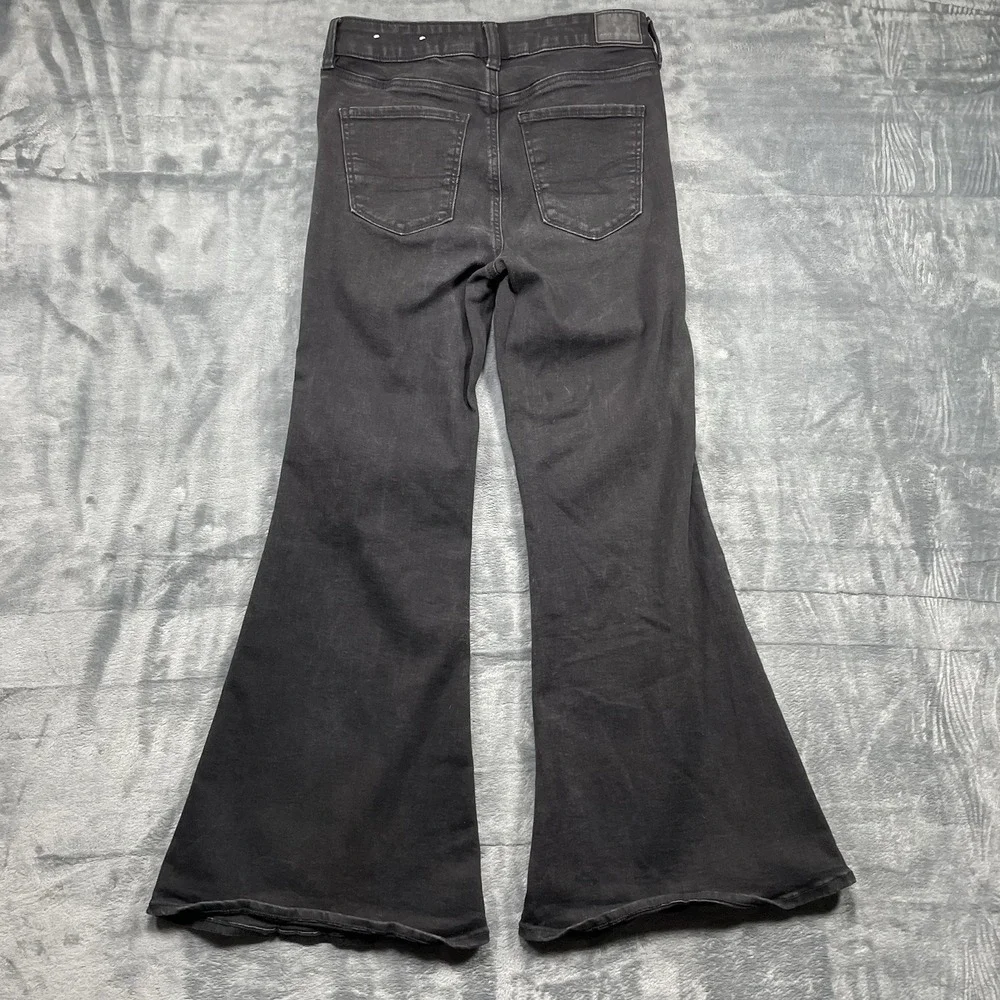 American Eagle Jeans Womens 8 Short Festival‎ Flare Low Rise Black Button Fly